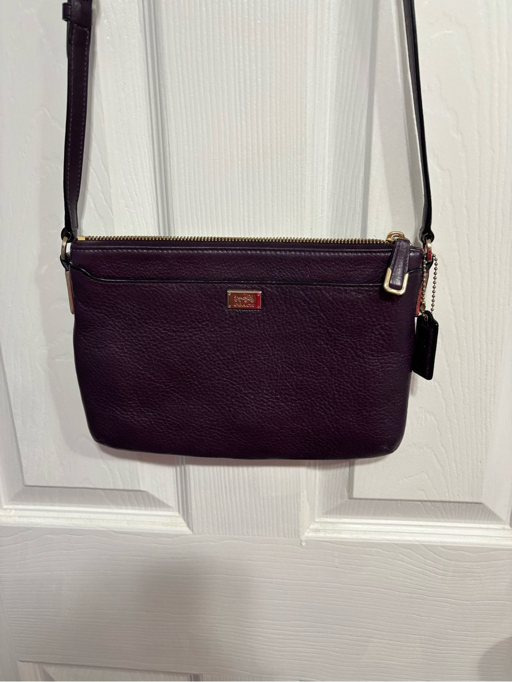 Coach Pebble Leather Crossbody in Deep Plum with Gold Hardware